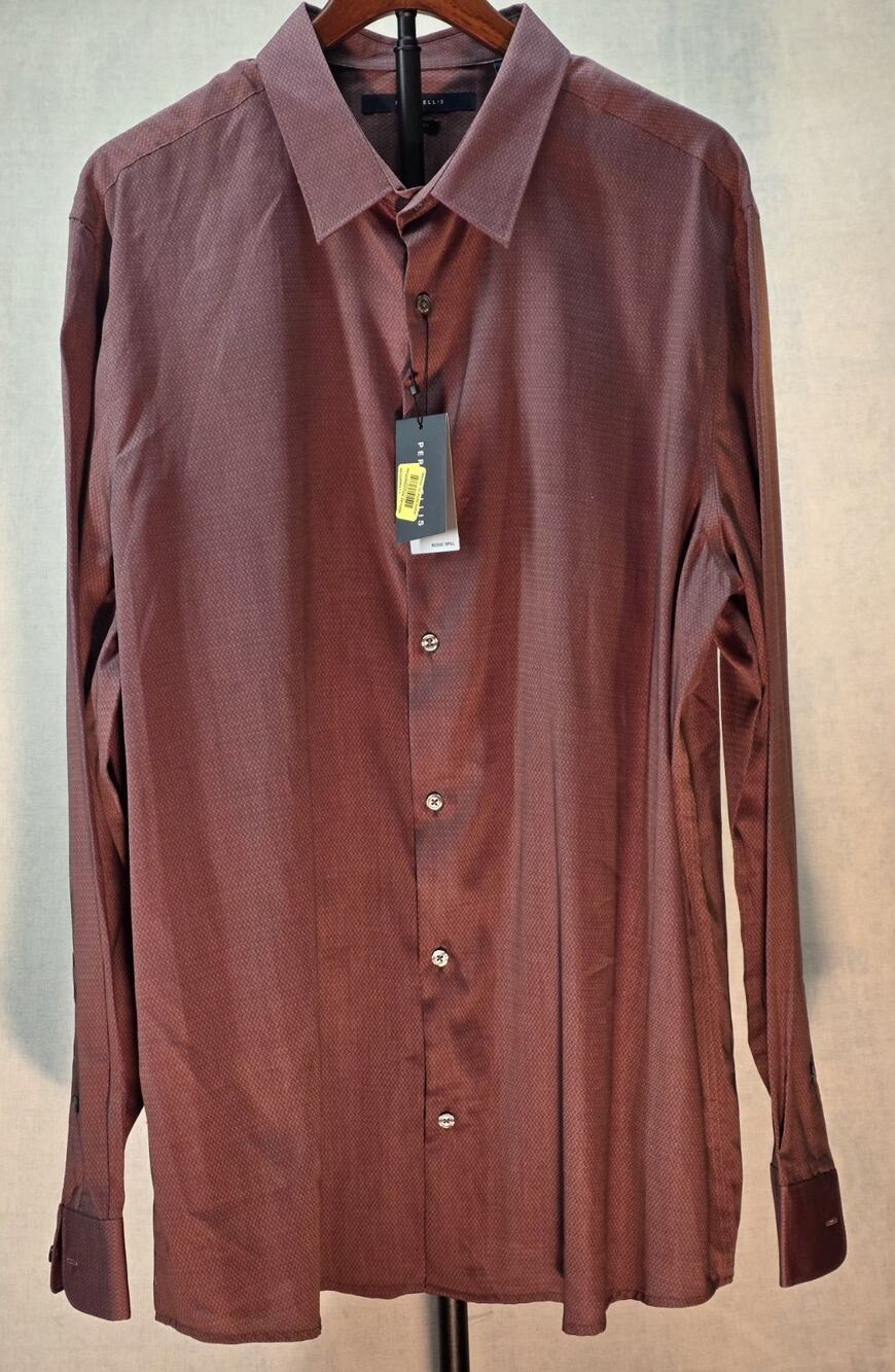 NWT Perry‎ Ellis 2XLT Men's Slim Fit Long Sleeve Burgundy Textured Big Tall